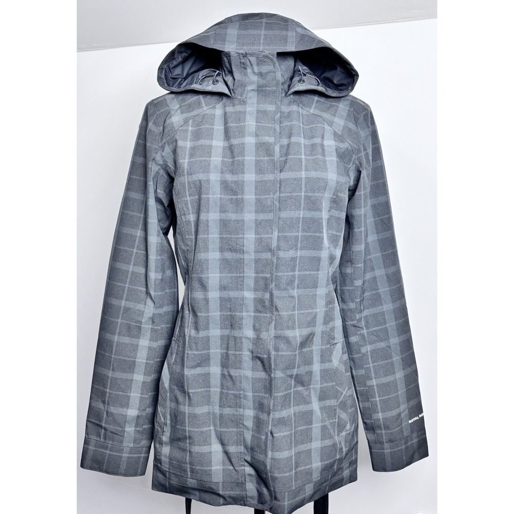 Royal Robbins Gray‎ Plaid Rain Jacket Hooded Belted Size Small Waterproof